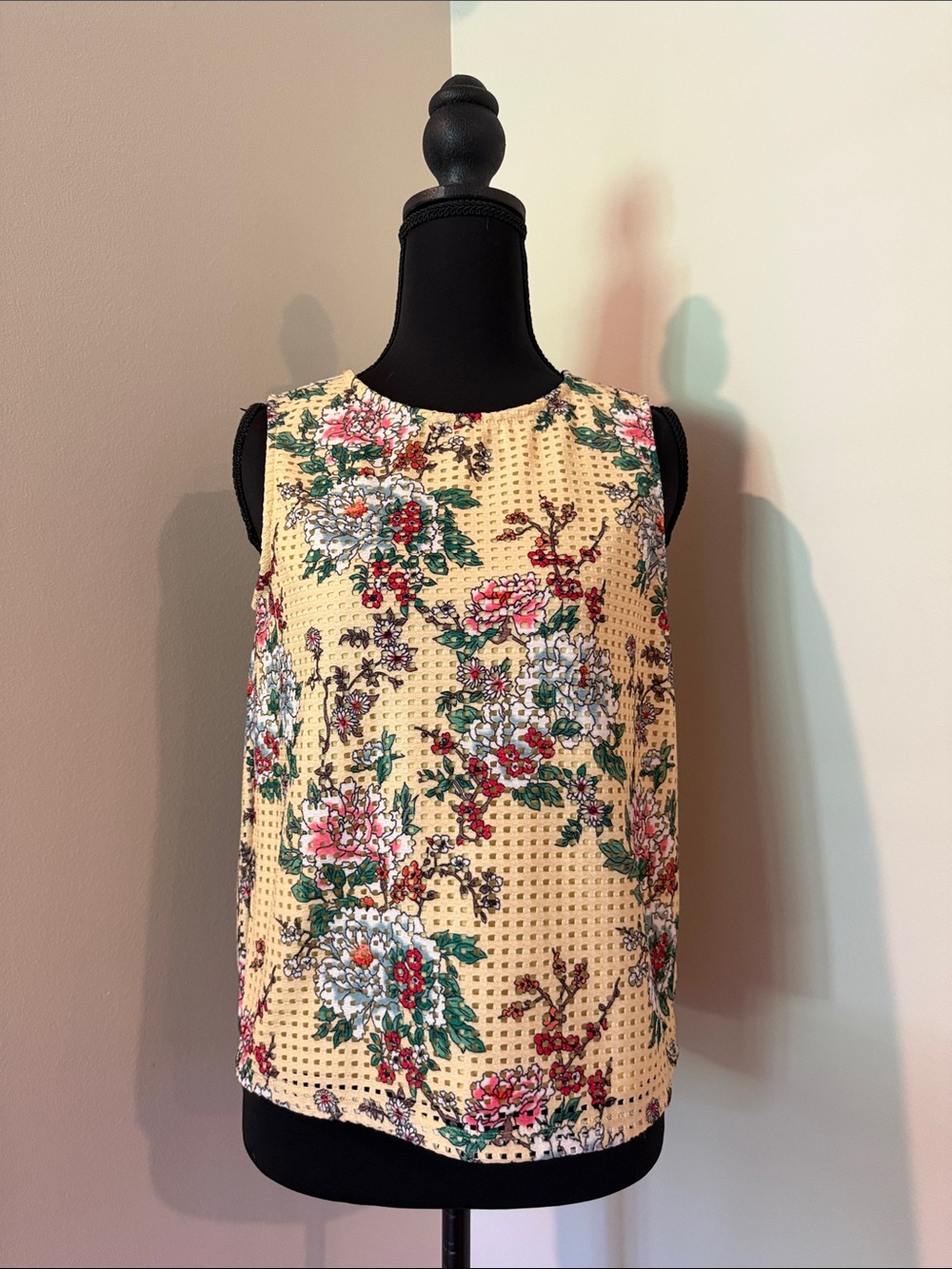 Vero Moda Yellow Floral Waffle-Knit Sleeveless Cami